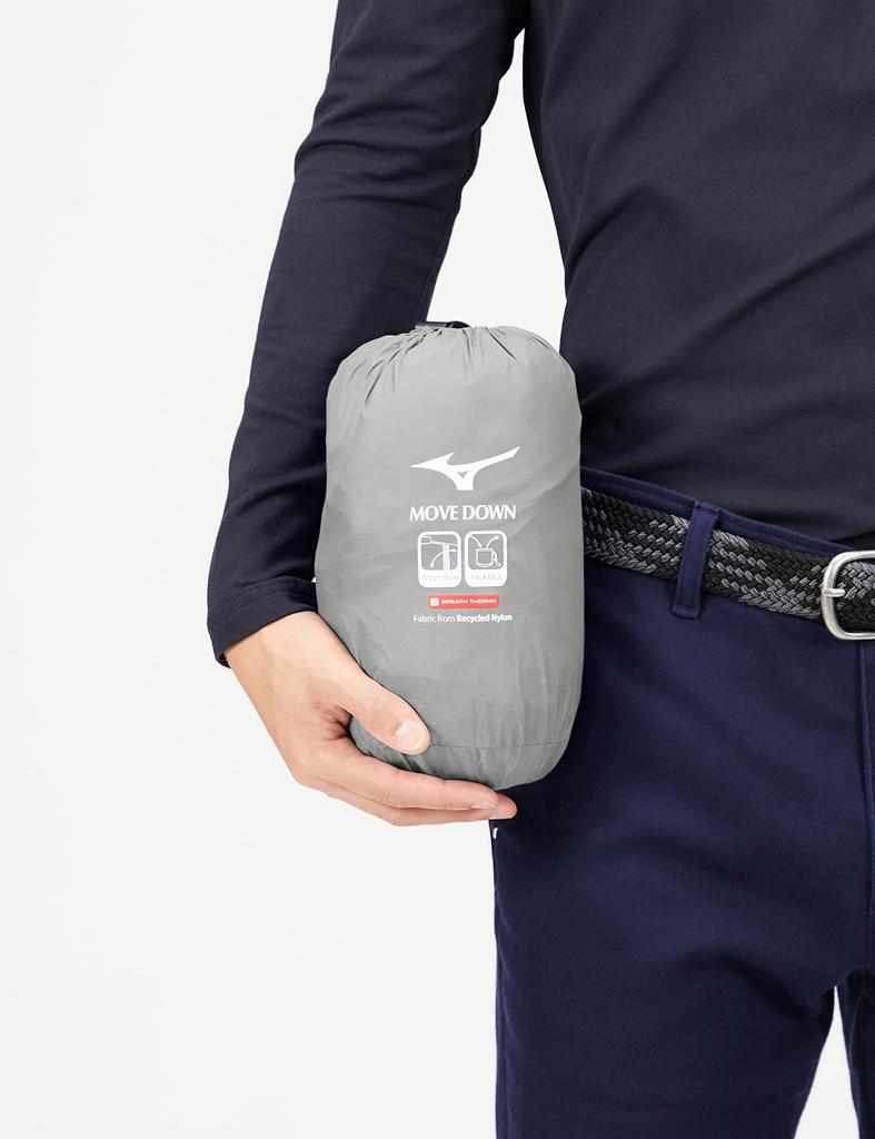 Mizuno Breath Thermo Move Down Golf Recycled Size E2ME2505 Wear, Moisture-Wicking, Heat-Generating, Material, Men's, Gray, L,