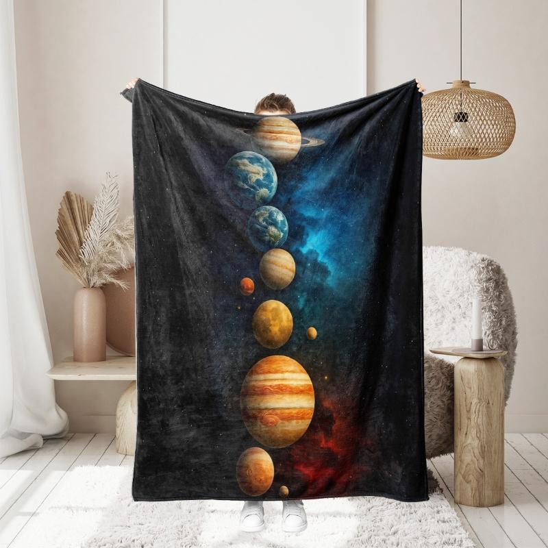 Galaxy Planets Pattern Flannel Printed Blanket Suitable for All Seasons Suitable Living Room Office Sofa and Travel 180x250CM