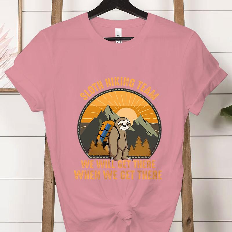 Sloth Hiking Team Printed Tshirt Adventure Hiking Lover Gifts Crew Neck Short Sleeve Tshirt Funny Sloth Moutainers Retro Shirt