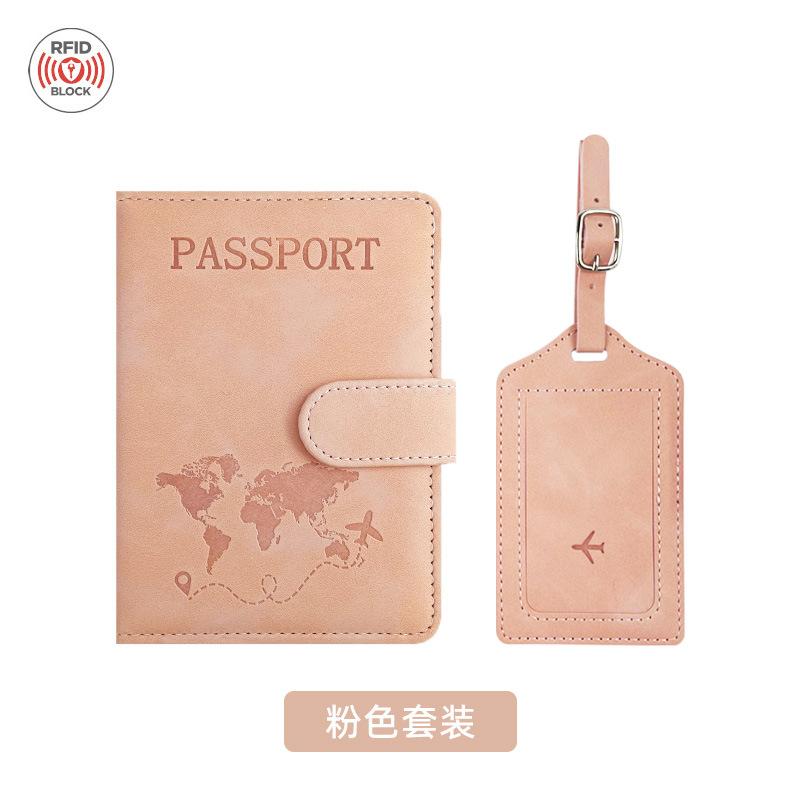 Pu leather anti-magnetic passport bag luggage tag set leather anti-theft brush rfid passport holder ID bag passport cover