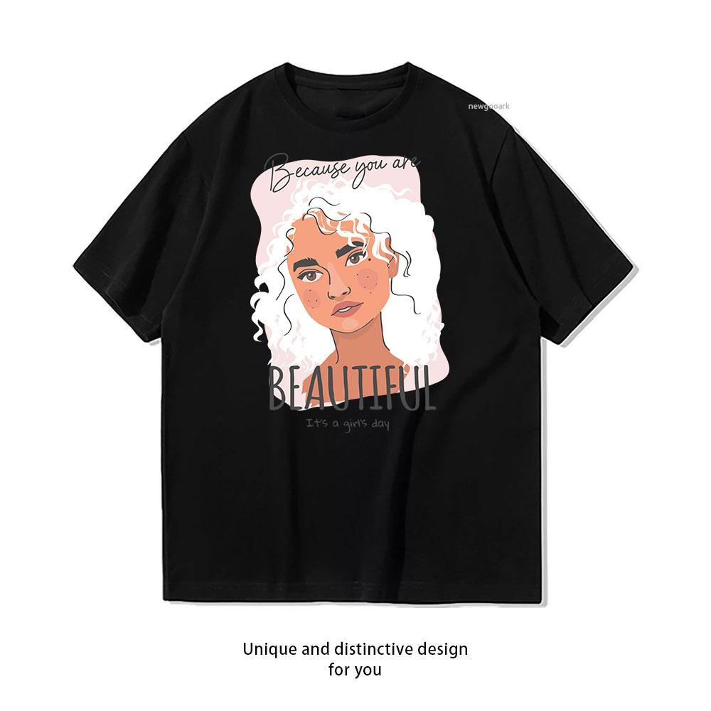 

EmpowerUnisext through Beauty A Girls Day cotton T shirt Unisex Adult couple streetwealtops tee Short sleev Casual S