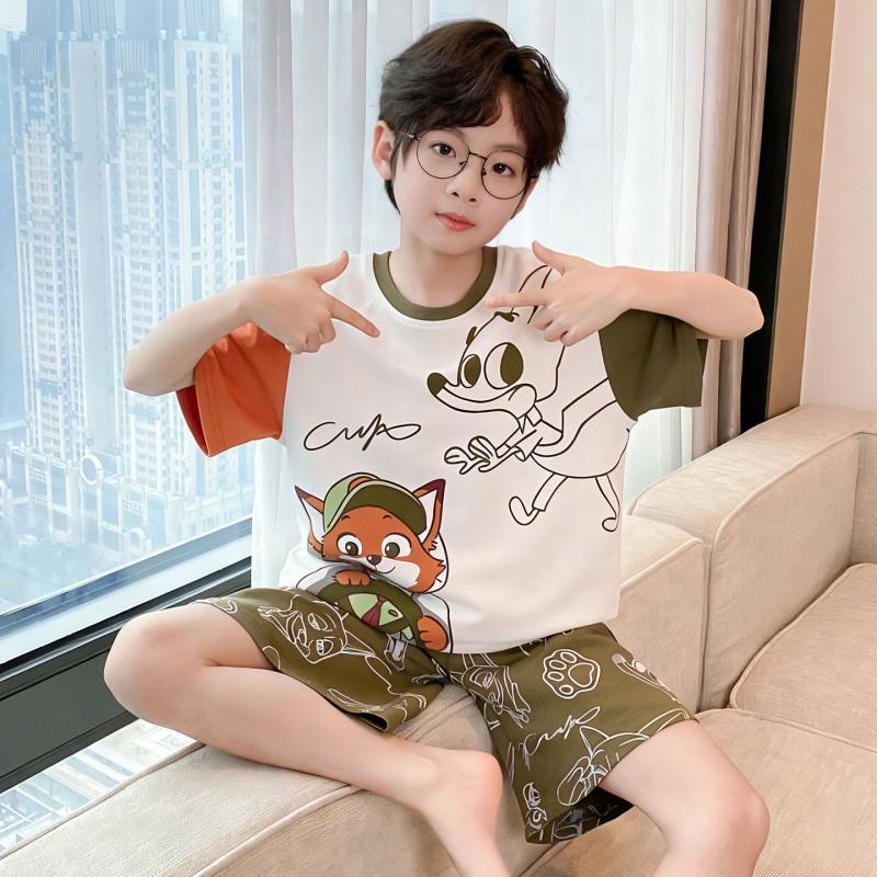 100% Cotton Boys Pajama Set Short Sleeve Shorts Sleepwear Kids Teens Comfortable Breathable Home Wear