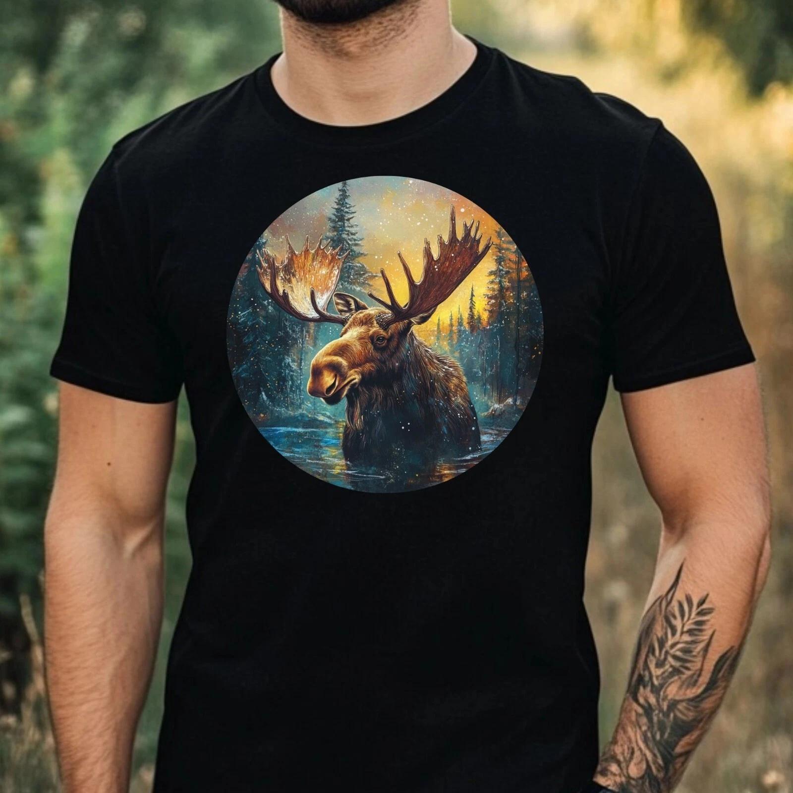 T-Shirt Herren Elch Portrait Motiv Baumwolle Größe XS bis 5XL XXL