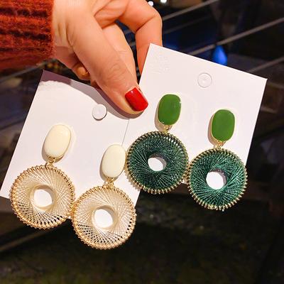 Versatile New Drop Oil Rectangular Thick Thread Braided Round Earrings Exaggerated Earrings Earrings
