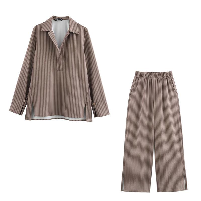 Women's Striped Asymmetrical Shirt & Pajama Pants Set