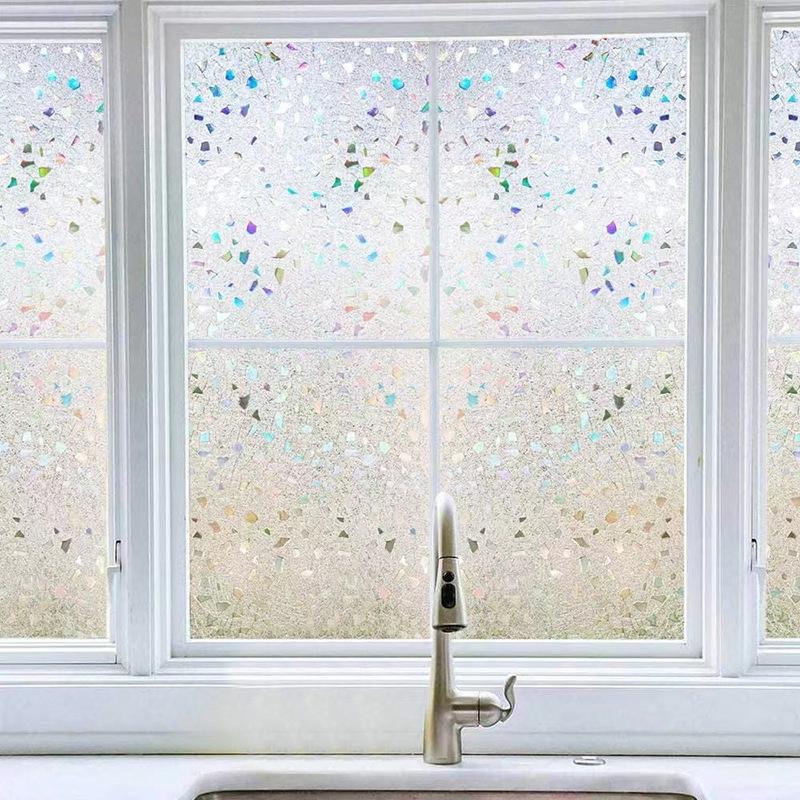 Window Privacy Film Static Clings Vinyl 3D Decals Rainbow Glass Film Self Adhesive Window Stickers UV Blocking Window Clings