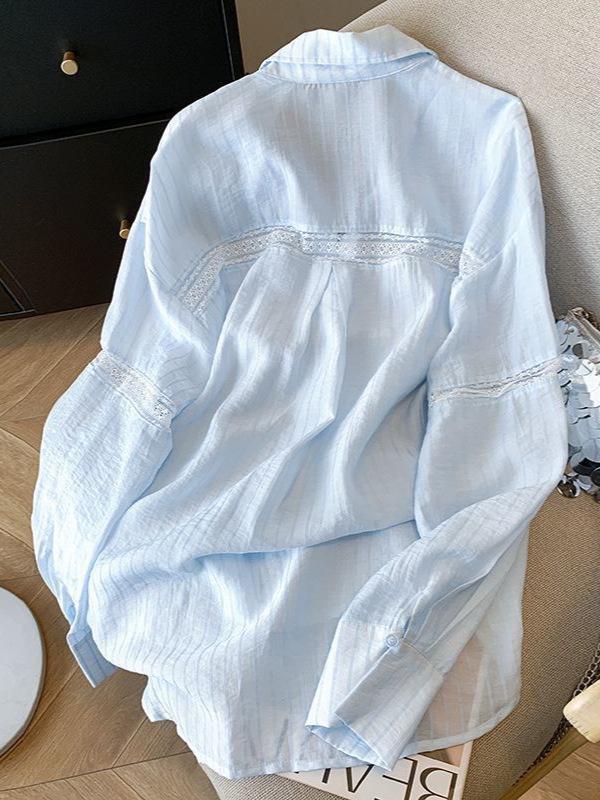 Women's Hollow Lace Loose White Sun Protection Shirt - Thin, Trendy Spring/Summer Top 2026
