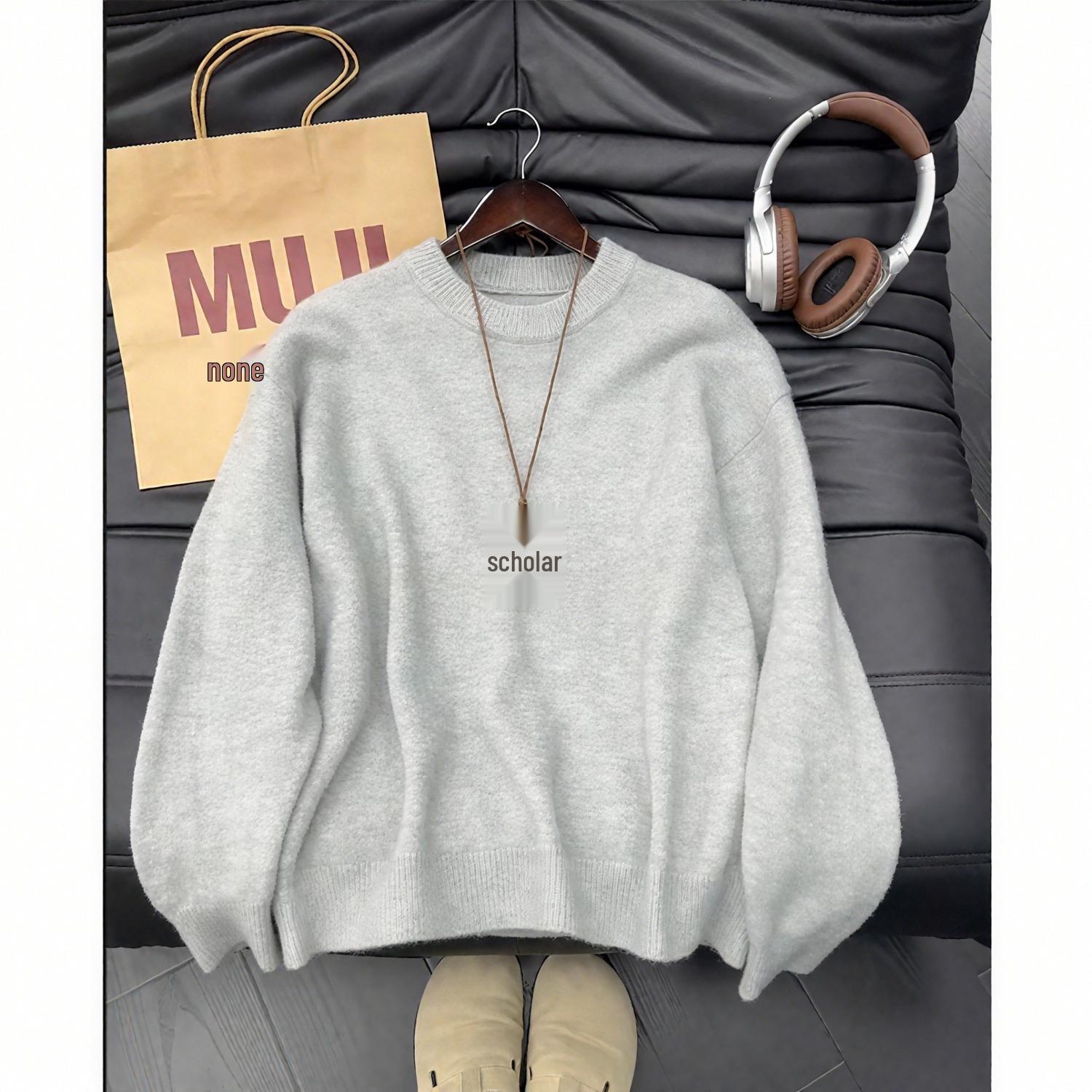 Autumn/Winter 2025 Unisex Wool Round Neck Solid Color Knit Sweater, Hong Kong Style Long Sleeve XXX-Large