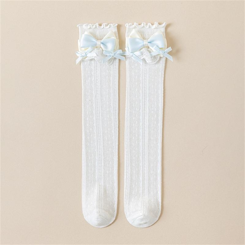 Stylish Knee Length Socks for Girls 3-12 Years Bowknot Trimmed Long Tube Socks Party Daily Wear Accessories