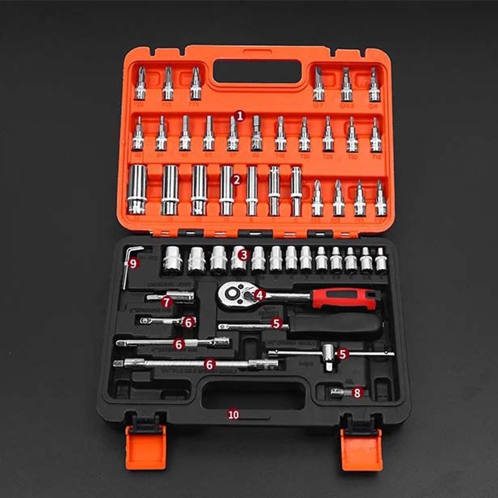 Durable 53PCS Repair Tool Kit Universal Joint Ratchet Wrench Suit  Auto Repair