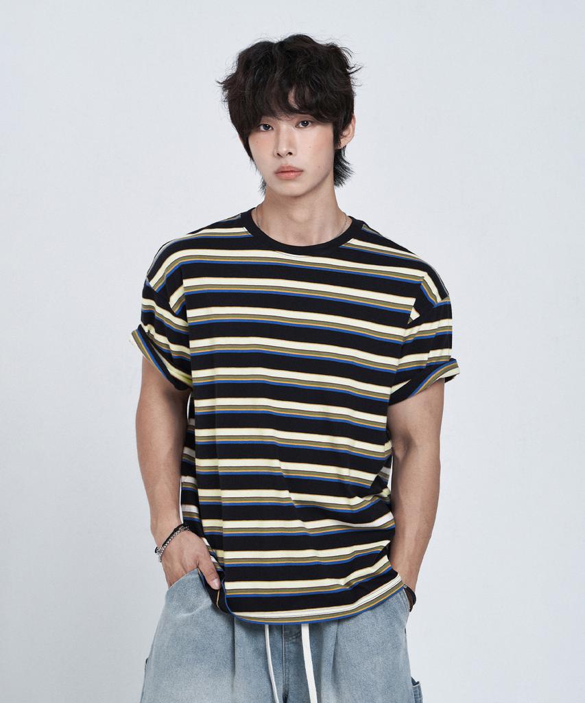 LEMAIN SECOND Fine Stripe Oversized Short Sleeve T-Shirt [Ivory]