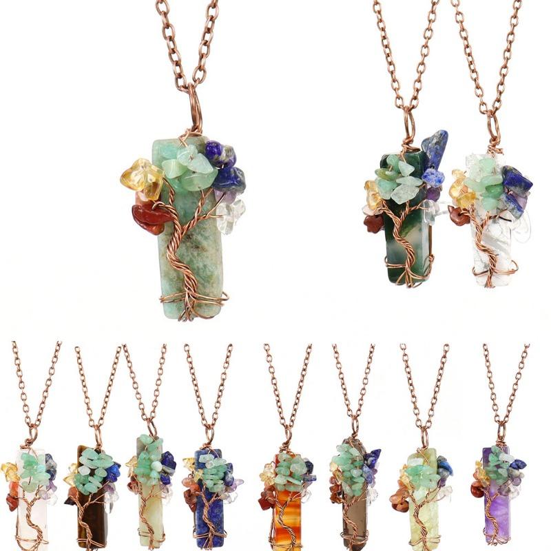 1PC natural stone irregular crystal strip amethyst tree of life gravel pendant necklace