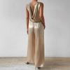 Women's Fashion Summer Sleeveless Vest Top High Waist Drop Wide Leg Trouser Suit