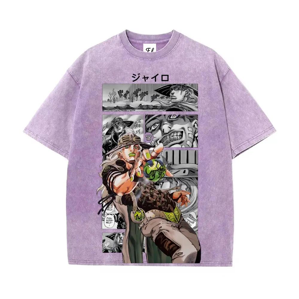 Japanese Anime JoJo's Bizarre Adventure T Shirt Y2k Washed T-shirt Summer Short Sleeve Cotton O-Neck Tee Top Men Unisex Clothing