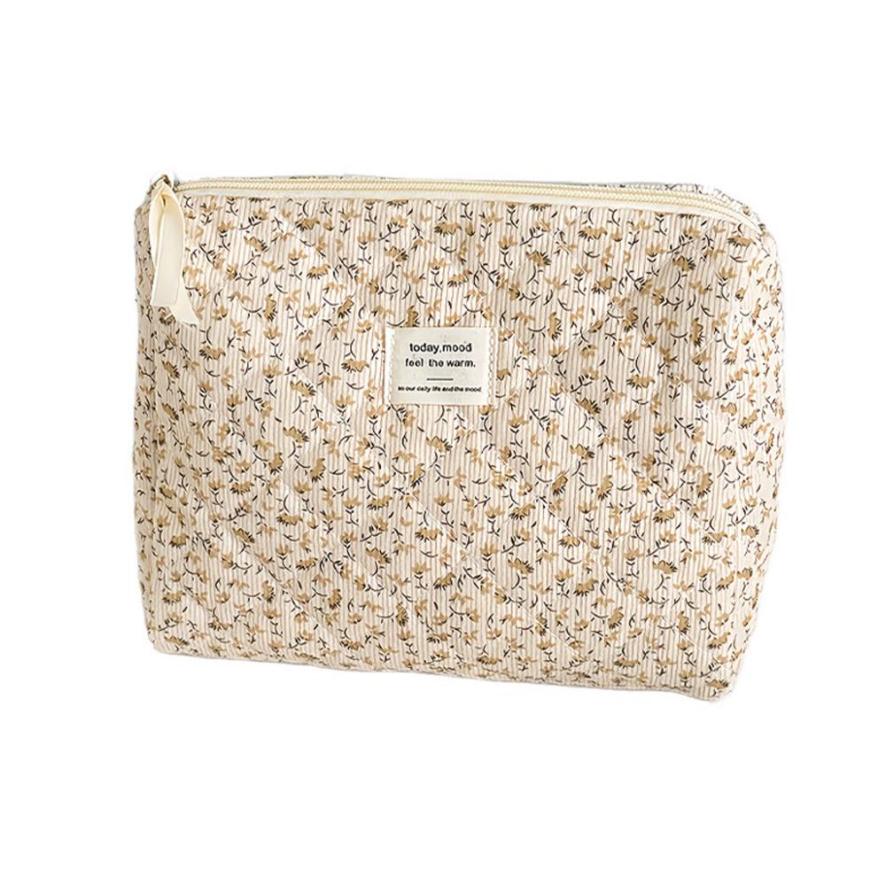 Portable Corduroy Aesthetic Cosmetic Organizer Large Capacity Zipper Floral Makeup Pouch Toiletry Bag Cosmetics