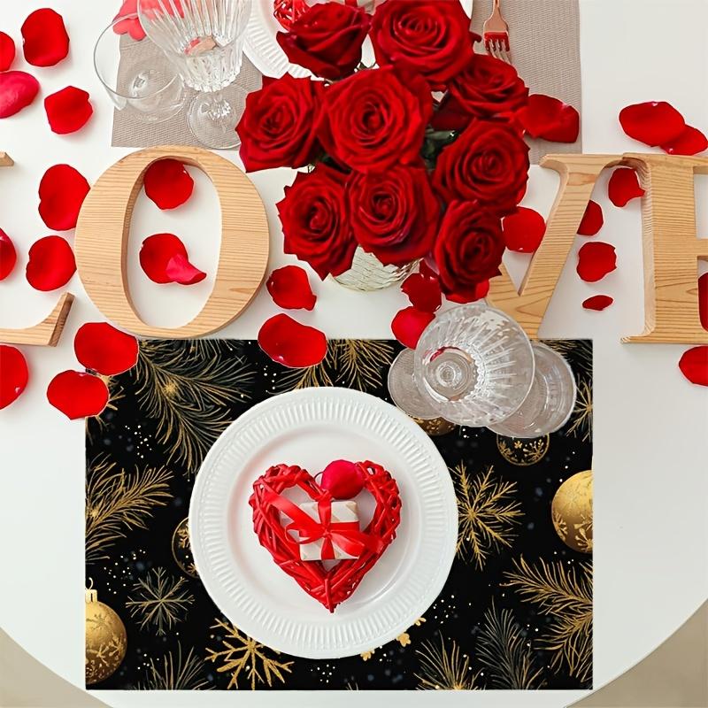 4pcs, Festival Christmas Placemats, Merry Christmas, Retro Ornaments Snowflakes Black Gold Christmas Table Mats Kitchen Mat for Dining Table, Xmas Dec