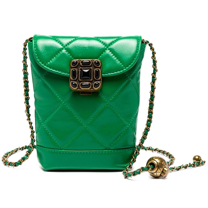 Fashion Leather Chain Mobile Phone Bag Xiaoxiang New Diamond Gem Small Gold Ball Single Shoulder Calfskin Women's Bag