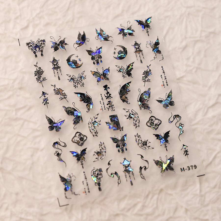 1Pcs 5D Embossed Aurora Butterfly Nail Art Stickers Self Adhesive Decals For Nails Decoration DIY 3D Acrylic Nail Supplies Parts