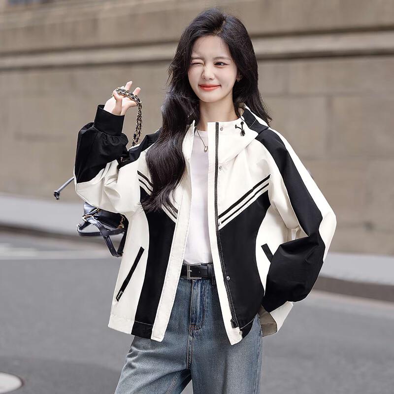 

Женская контрастная куртка с капюшоном на шнурке 2XL