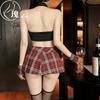 Sexy JK Uniform Scarlet Plaid Collegiate Style Abstinence Women's Pajamas Pleated Skirt Erotic Lingerie Set