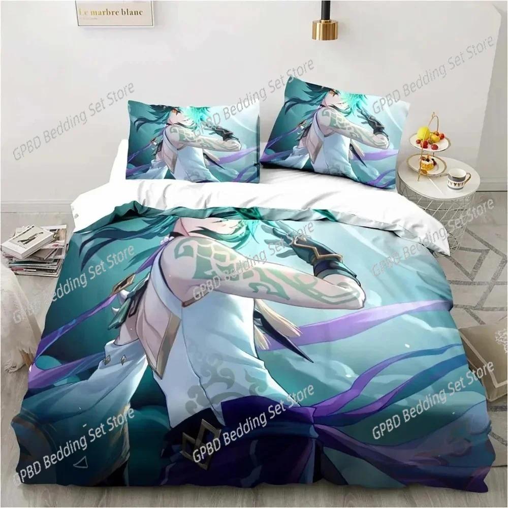 Cartoon  Anime Genshin Impact Game Comfortable Duvet Quilt Cover Pillowcase Bedding Set Children Bedroom Decoration Home Textile