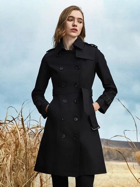 

Cinemore длинный плащ для женщин ветровка куртка офисное деловое двубортное ветрозащитное пальто с поясом шикарное женское пальто XXL чёрный