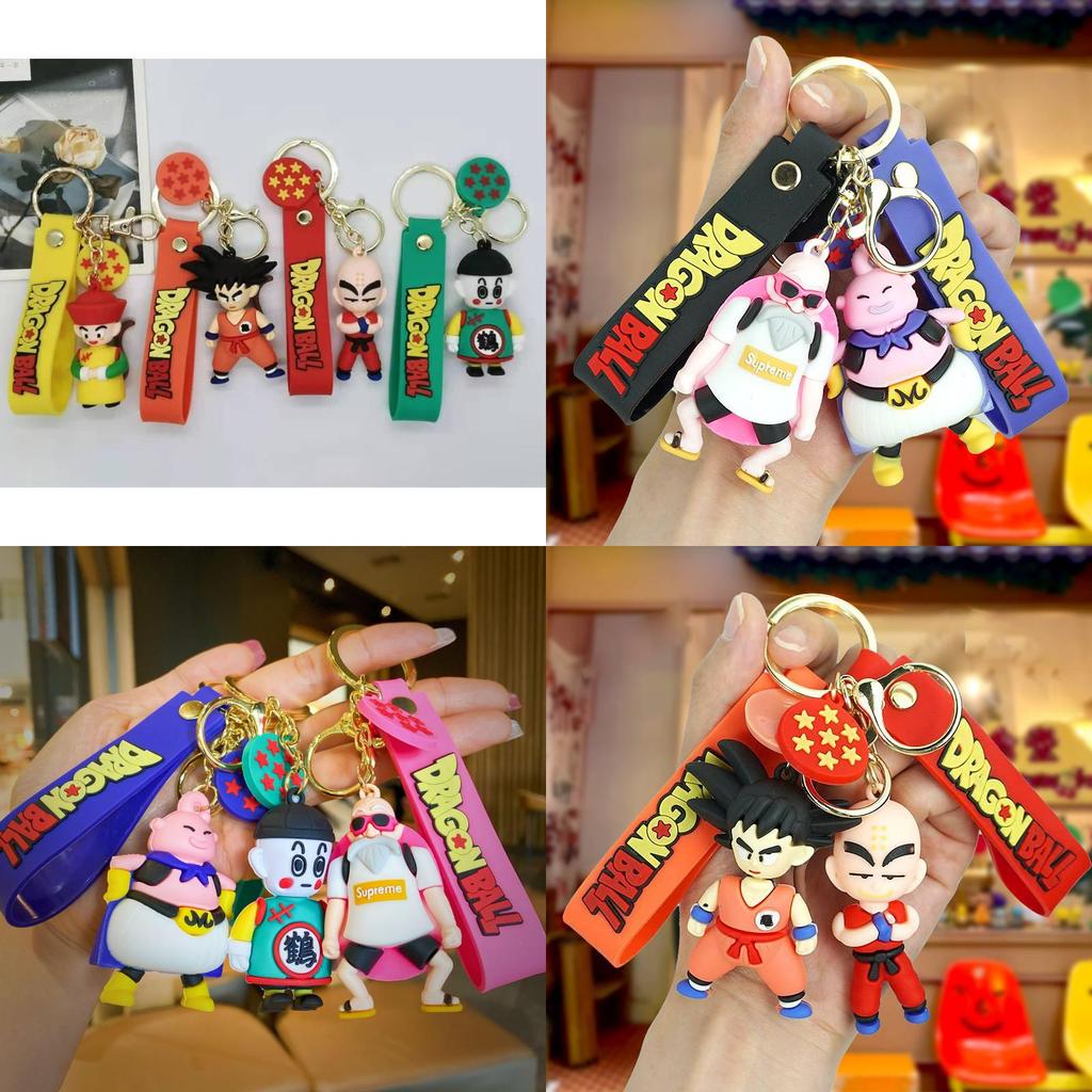Cute Cartoon Dragon Ball Z Pvc Keychain Accessories Fun Durable Rubber Keyring For Goku Gohan Tien Buu Master Roshi