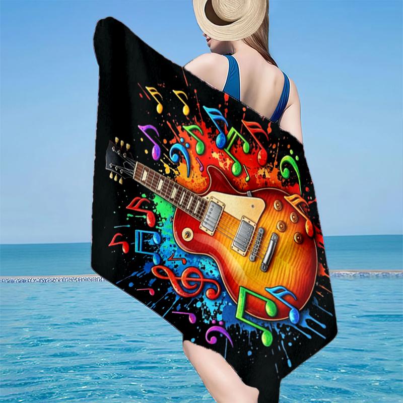Neon Guitar Melody Beach Towel, Super Soft Microfiber, Gift for Her/Him, Birthday, for Pool, Beach, Travel, Home Decor Fan Gifts
