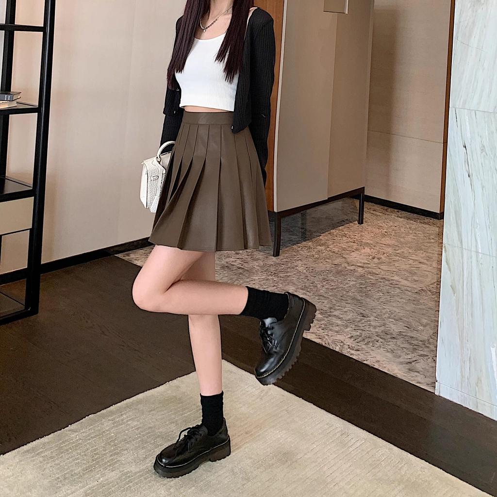 2024 Damen Schwarzer Plissierter High-Waist A-Linien Rock - Neues Herbst Schlankmachendes JK Kurz Midi Design