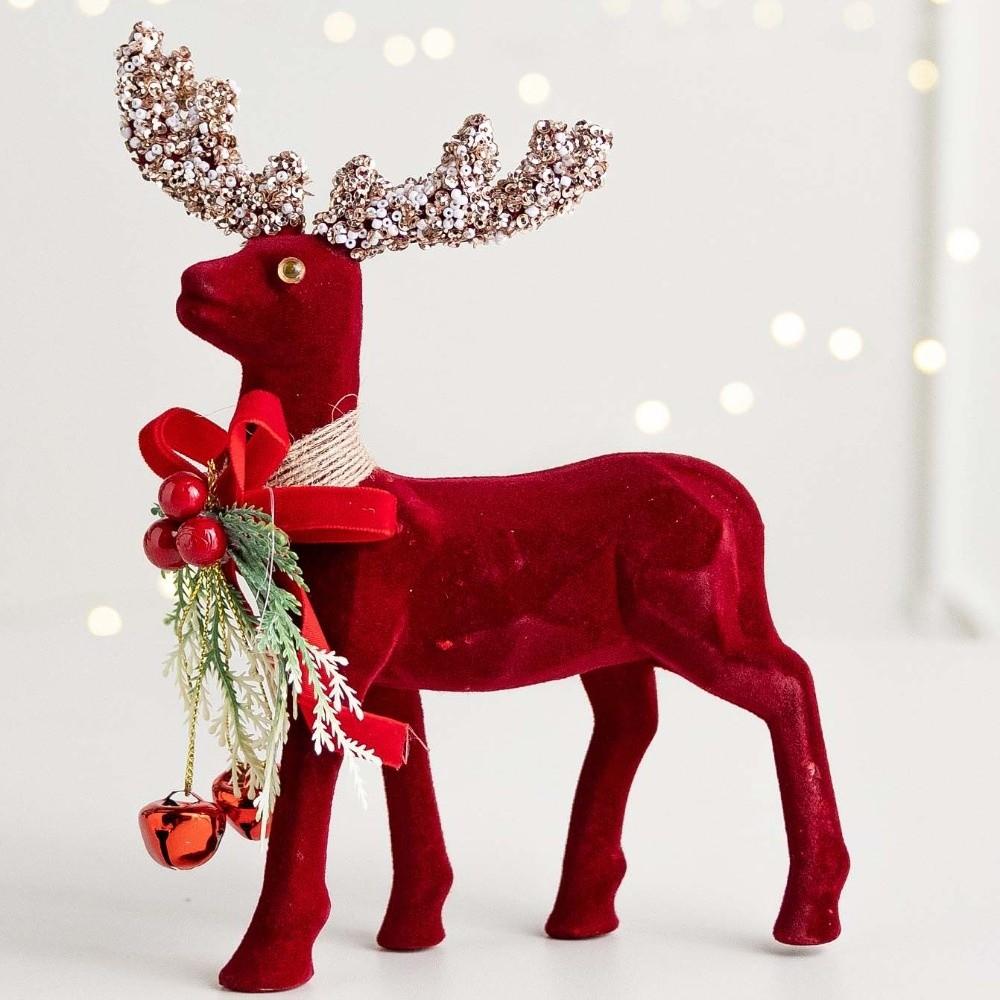 Glänzende Geweihe Weihnachts-Elch-Figur Beflockte Textur Glitzer-Schleife Hirsch Geschenk