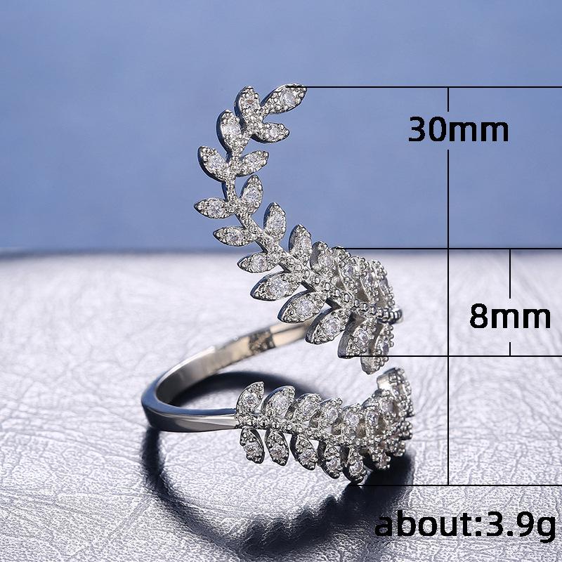 Creative Plant Leaf Zircon Silver-Plated Long Ring for Women