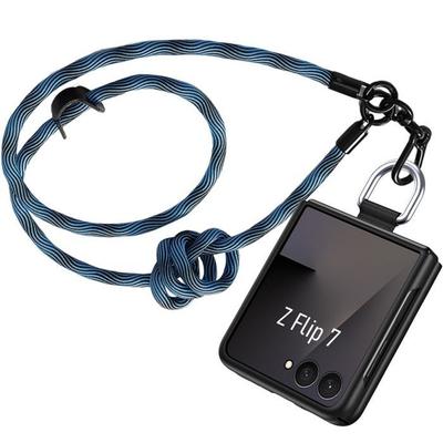 Coque pour Samsung Galaxy Z Flip 7, Protection Rigide Anti-Rayures avec Cordon Amovible Bleu