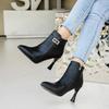 Shoes Female 2024 Ankle Women's Boots Plus Size Modern Boots Women Metal Decoration Pointed Toe Side Zip Thin Heels Shoes Women