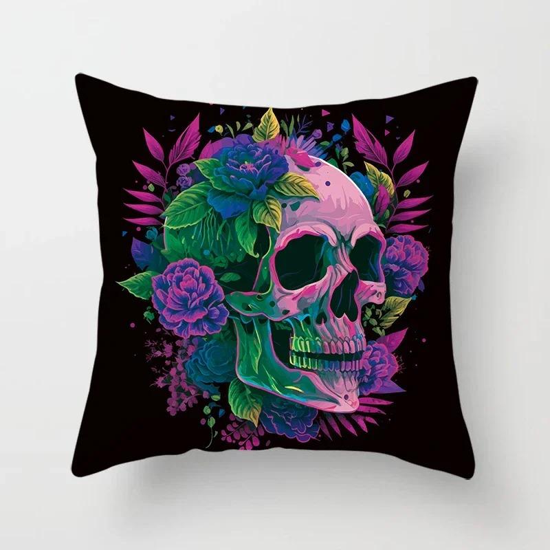 

Home Decor Colorful Skull Flower Pillowcase Decorative Print Square Car Sofa Fashion Cushion Cover 40x40cm