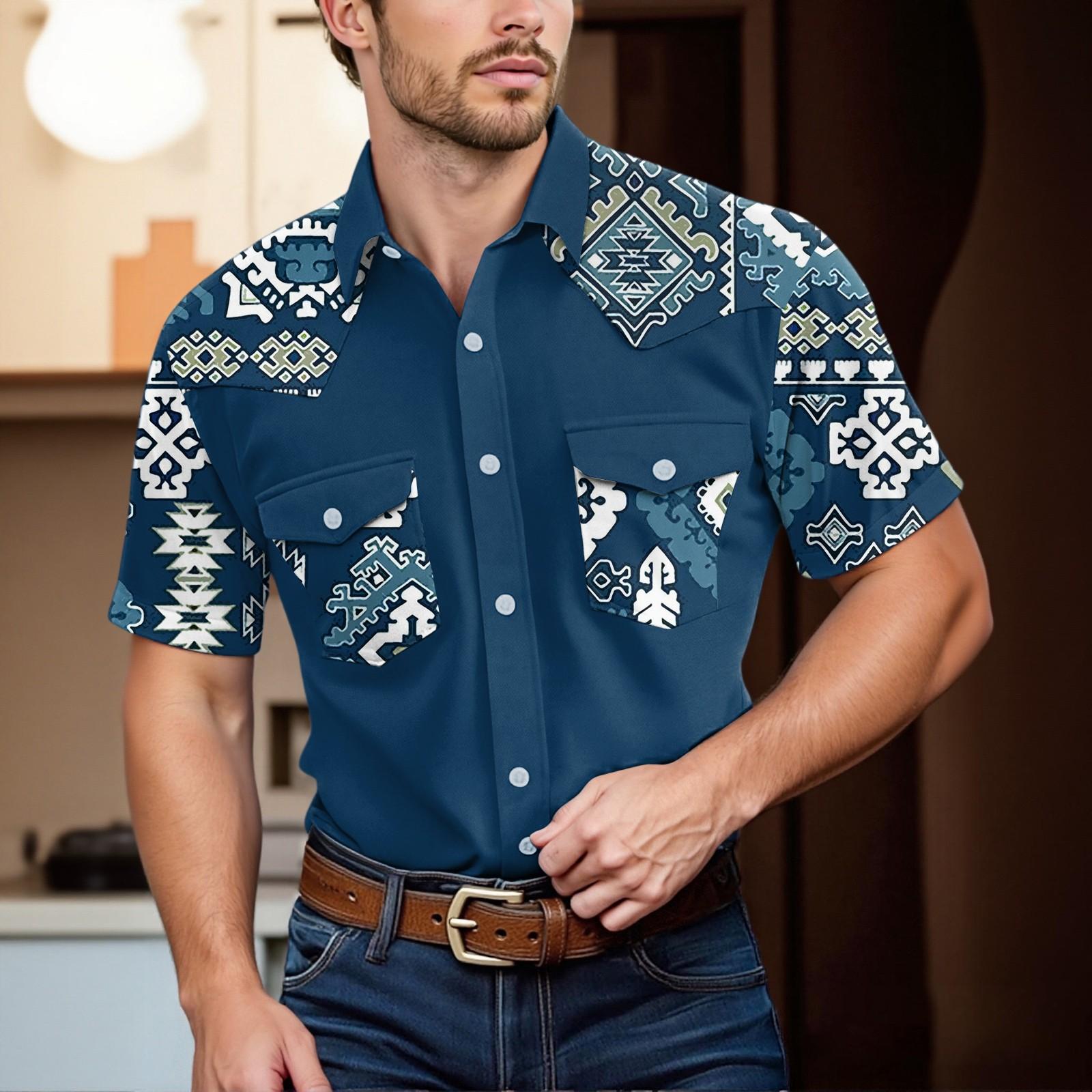 

Мужской модный топ кэжуал с короткими рукавами, лацканами и длиной до плеч XL тёмно-синий