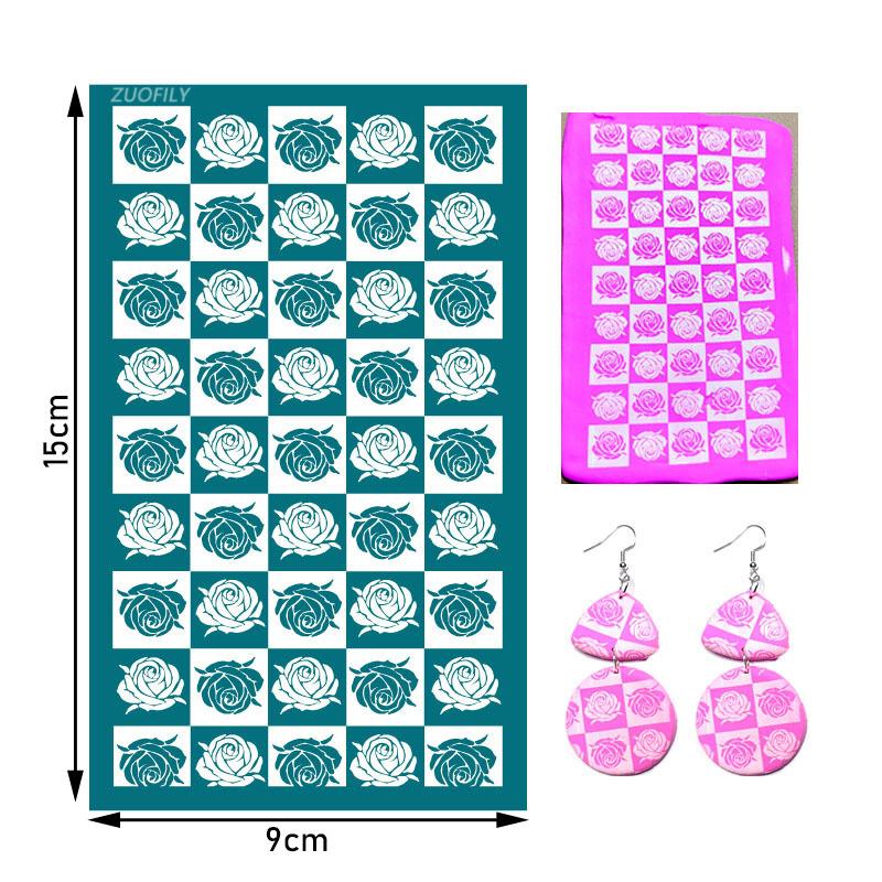 Washable Silk Screen Stencils Soft Pottery Polymer Clay Geometric Animals Plants Craft Embossing Tool DIY Earring Jewelry Mold