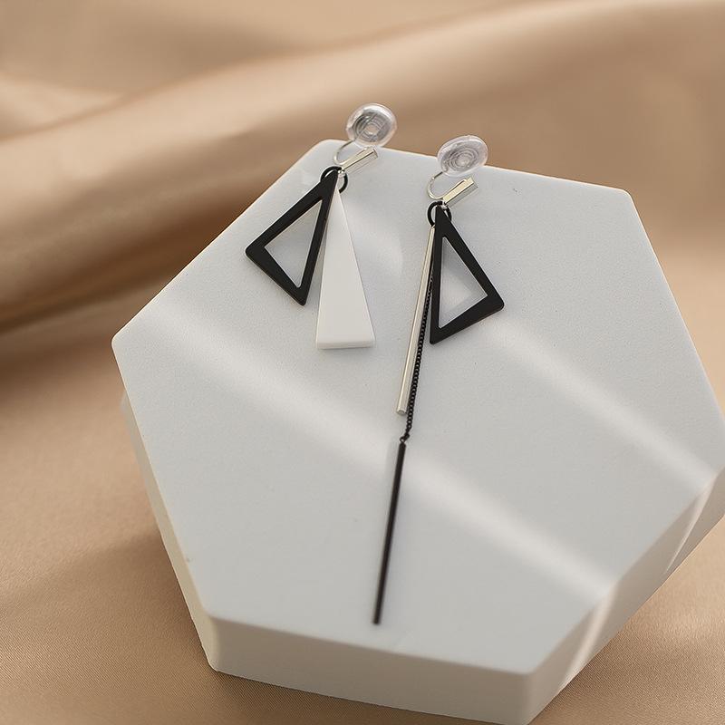 Geometric Tassel Clip-On Earrings: Simple Cold Style for Non-Pierced Ears