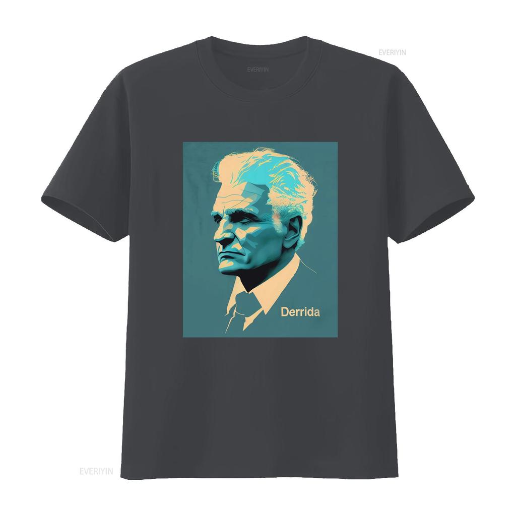Jacques Derrida Retro Minimalist T Shirt Philosophy Mindspring Retreat Casual Crew Neck Slight Stretch Fabric Regular Vintage