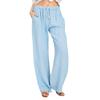 Casual Loose Wide-Leg Linen Pants with Elastic Lace-Up Waistband and Pockets