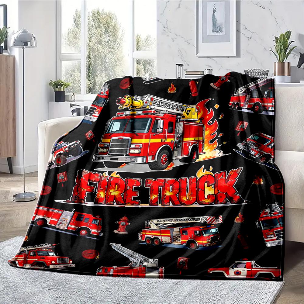 fire truck Theme Printed Blanket - Perfect for Couch, Bed, Travel & Outdoor Use | Machine Washable, Cozy & Durable.