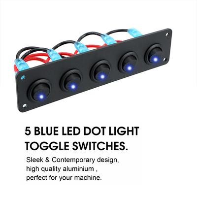 Round Dash Rocker Toggle Switch Panel 12-24V 5 Gang Interior Parts for RV Boat Yacht MarineCar Marine Waterproof Blue LED