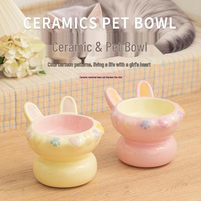 Elevated Ceramic Cat Bowl - Anti-Tip, Protects Spine, Large Capacity for Pets