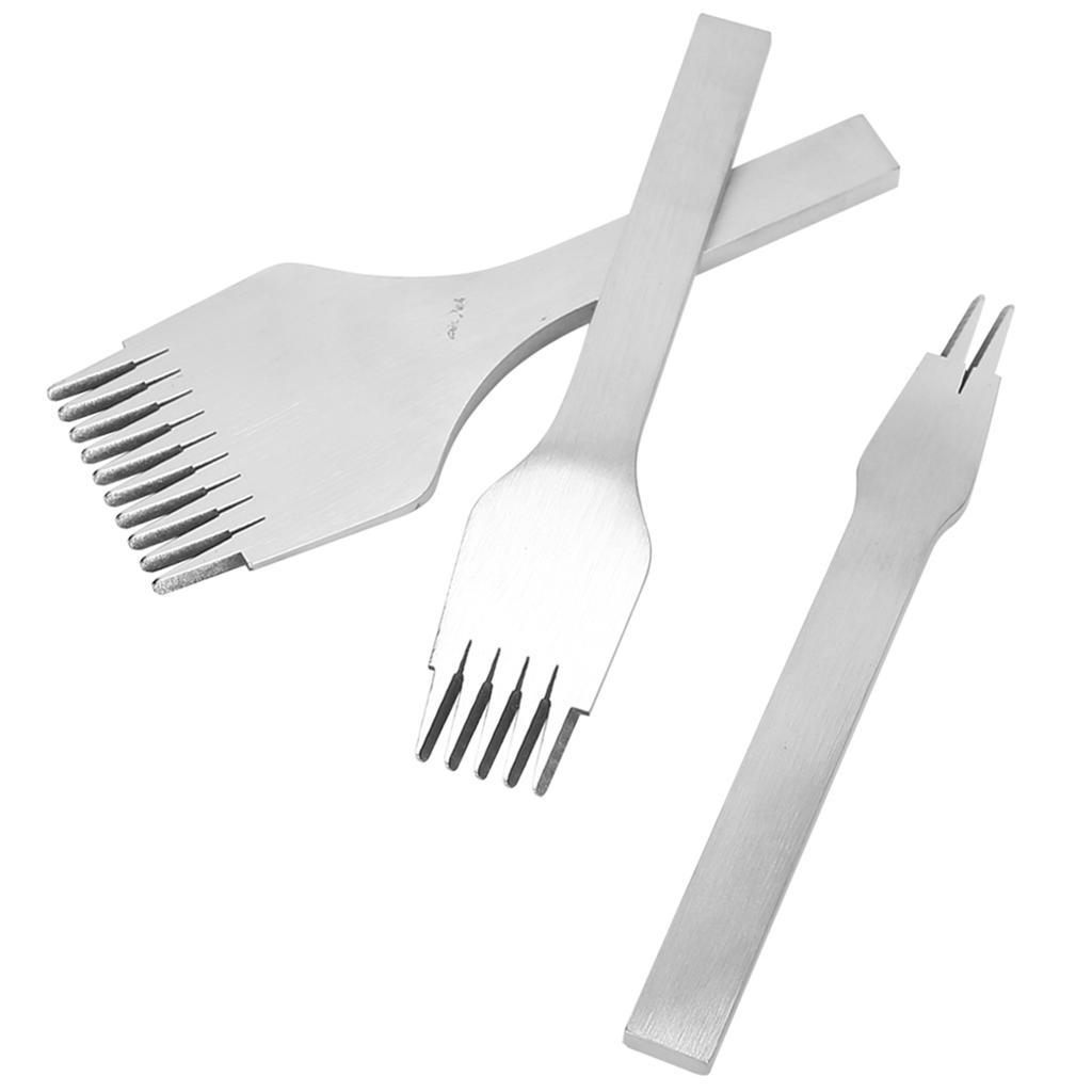 3ks Ocelové kožené dláto Děrování 2+5+10 hrotů DIY Ručně vyráběná kožená galanterie Sada nástrojů(3 mm 0,12 palce