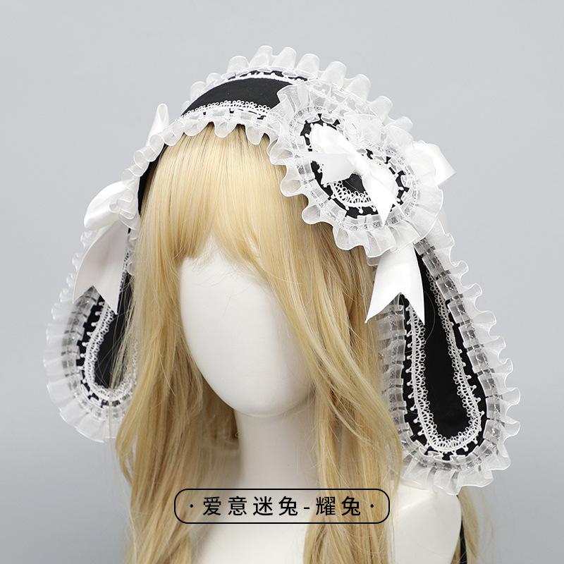 

Original Lolita headband Love fan rabbit Lo niang bow lop ear rabbit headband hair accessories headgear black and white pink water blue