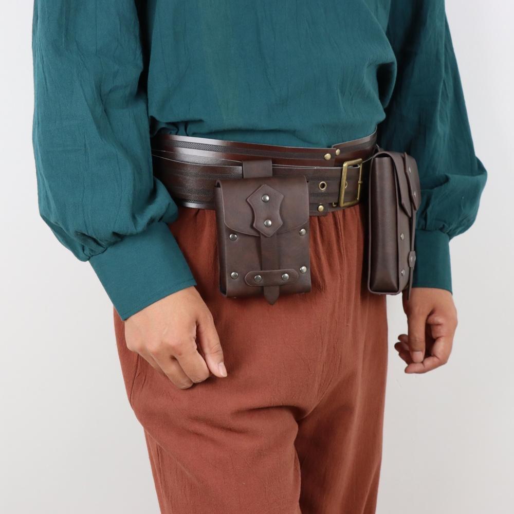 Medieval Belt PU leather copper coin waist bag Coaplay wide belt Renaissance retro belt Cosplay props Accessory