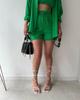 European and American Women's Crinkle Lapel Shirt & High Waist Shorts Two-Piece Set