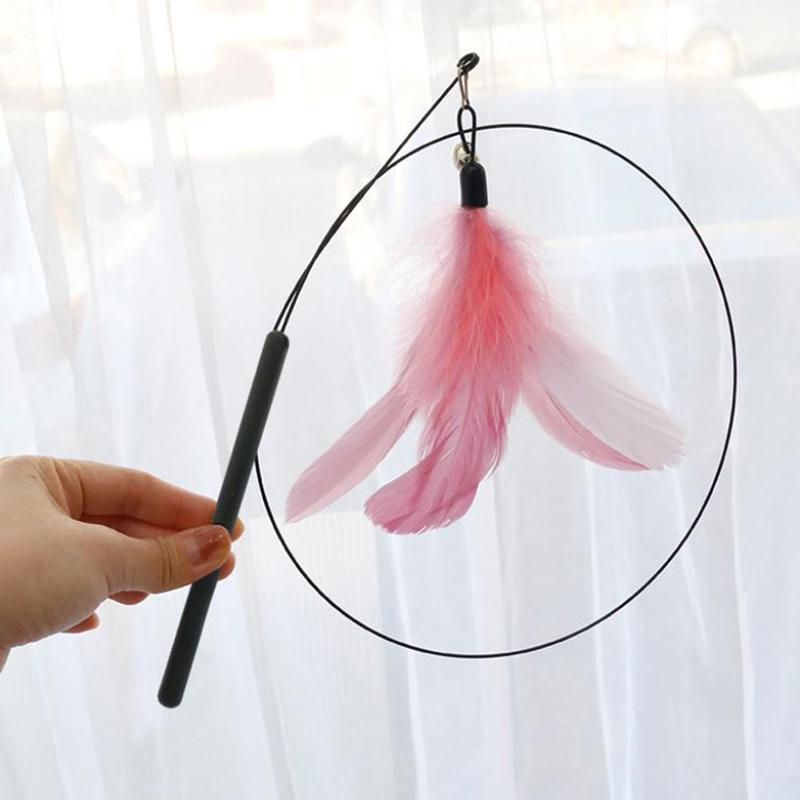 §Spring Teasing Cat Stick Long Pole Cat Teaser Stick Toy Feather Funny Simulation Fishing Rod Bell Squeaky Cat Toy