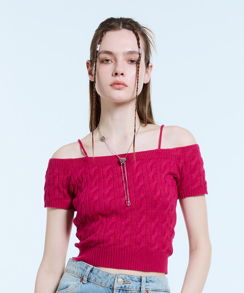 LARTIGENT L11 Cable Off Shoulder Knit(Purple)