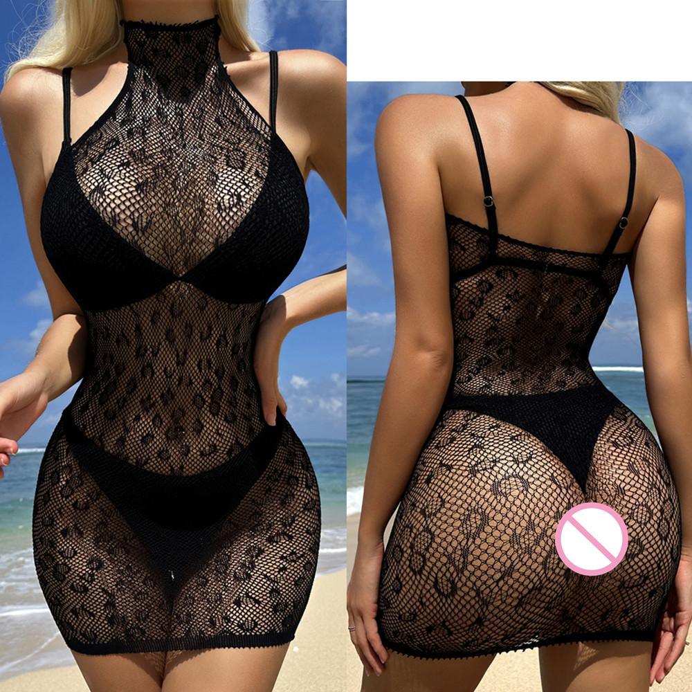 Super Sexy Backless Dress Fishing Net Mesh See Through Hollow Skirt Female Erotic Costume Fishnet Mini Short Skirt Sex Clothes