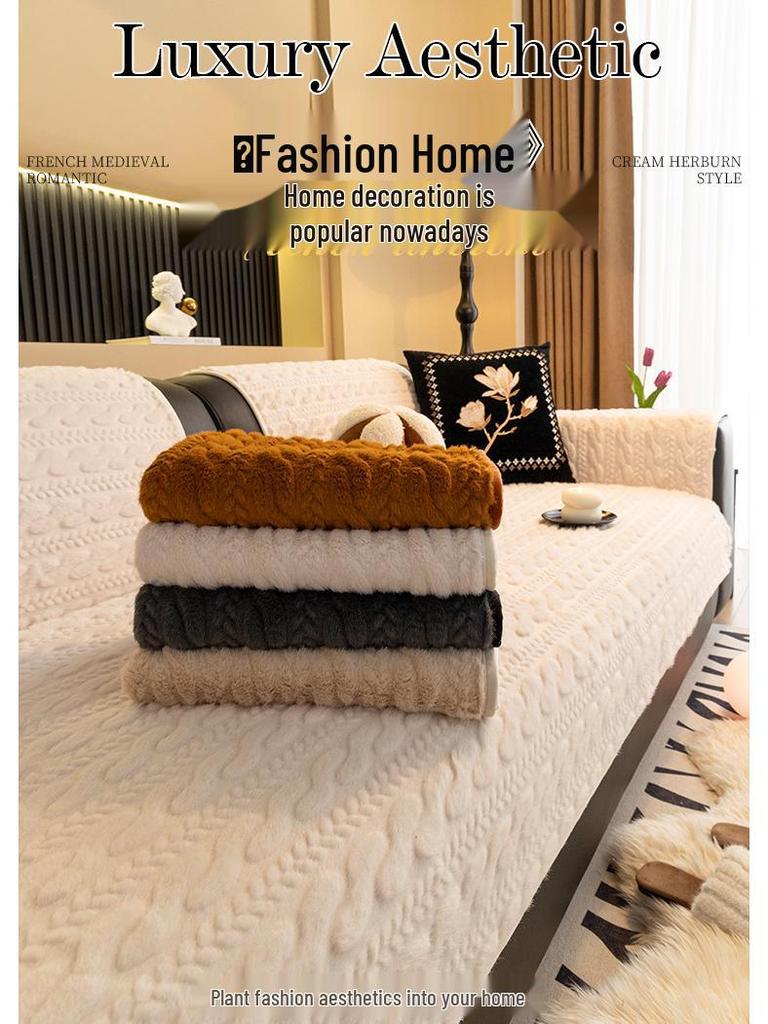Herbst Winter Luxus Plüsch Rutschfeste Sofakissen – Dick, Modernes Design mit Geradliniger Lederreihe